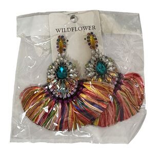 Wildflower Faux Gemstone Colorful Fringe Costume Jewelry Earrings NWT